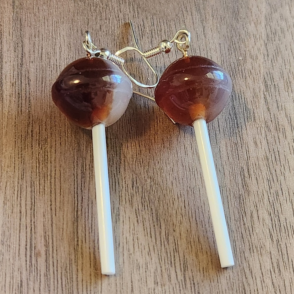 Brown Lollipop Drop Earrings Resin Candy Food Novelty Jewelry New Unisex